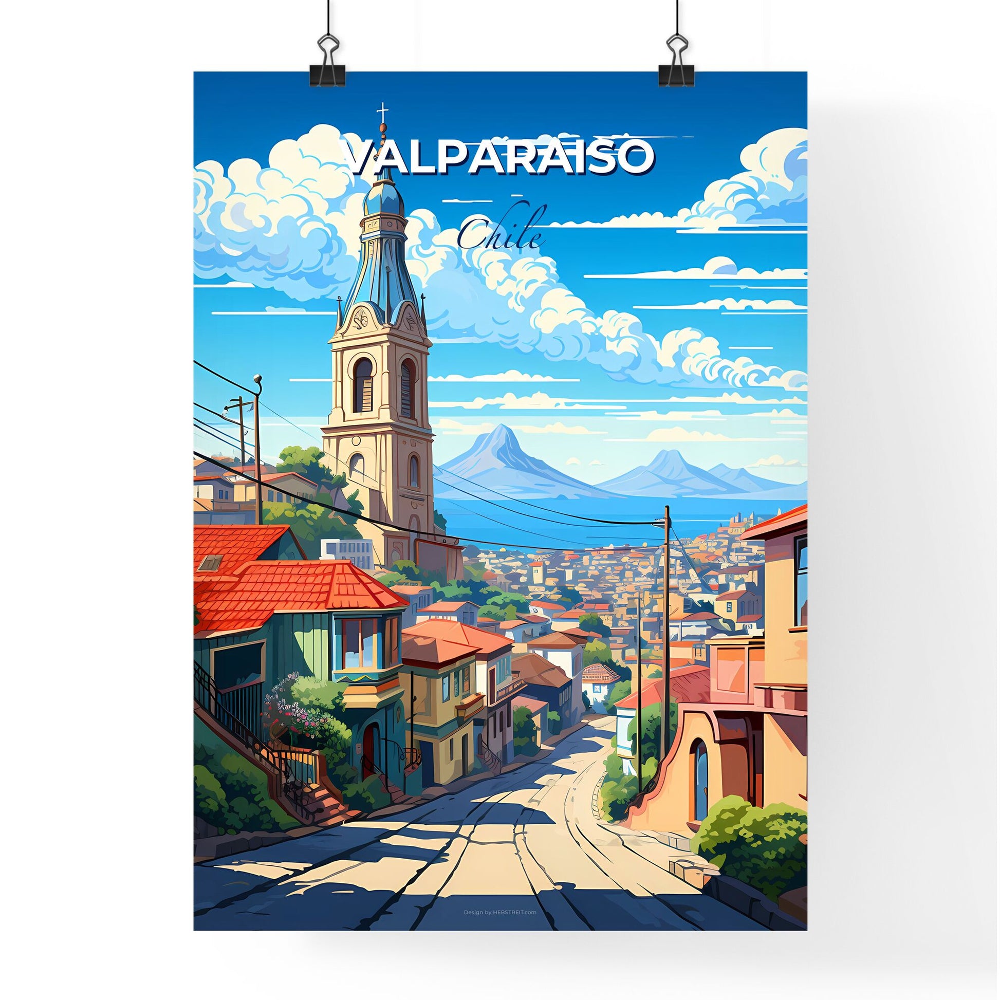 Vibrant Painting of Valparaiso Chile Skyline Featuring Street Tower and Buildings Default Title