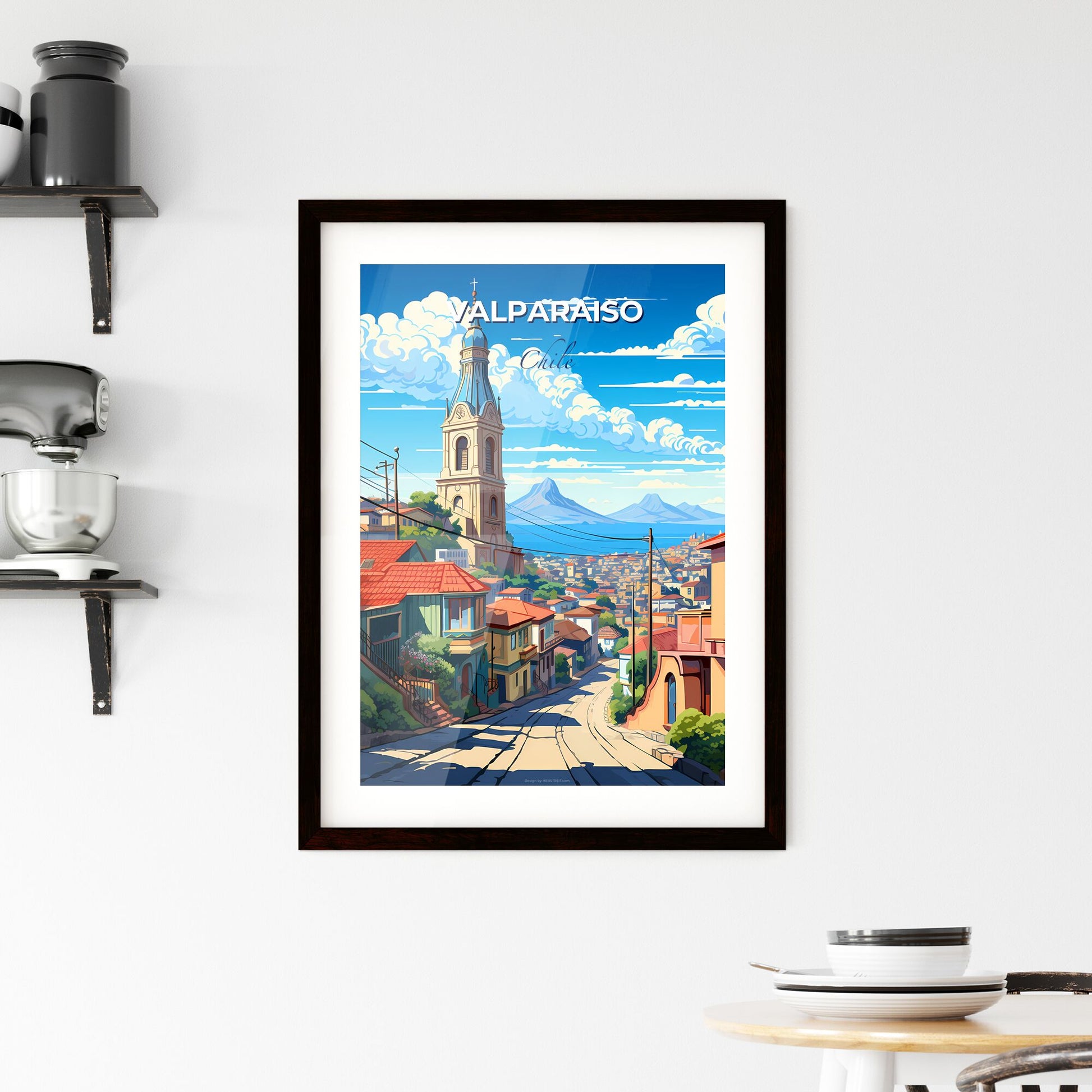 Vibrant Painting of Valparaiso Chile Skyline Featuring Street Tower and Buildings Default Title