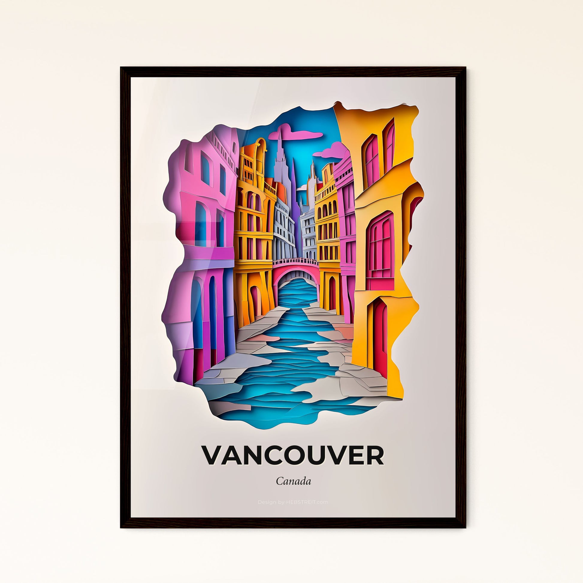 Vivid Vancouver, Canada - a colorful city street with a bridge and buildings