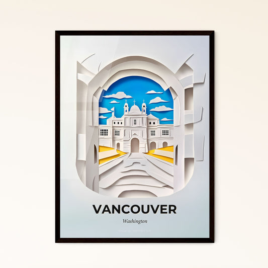 Vivid Vancouver, Washington - a paper cut of a building with a clock tower