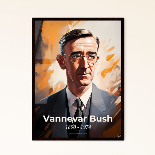 Portrait of Vannevar Bush, 1890 - 1974. Impressionistic painting of a man in a suit and tie.