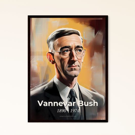 Portrait of Vannevar Bush, 1890 - 1974. Impressionistic painting of a man in a suit and tie.