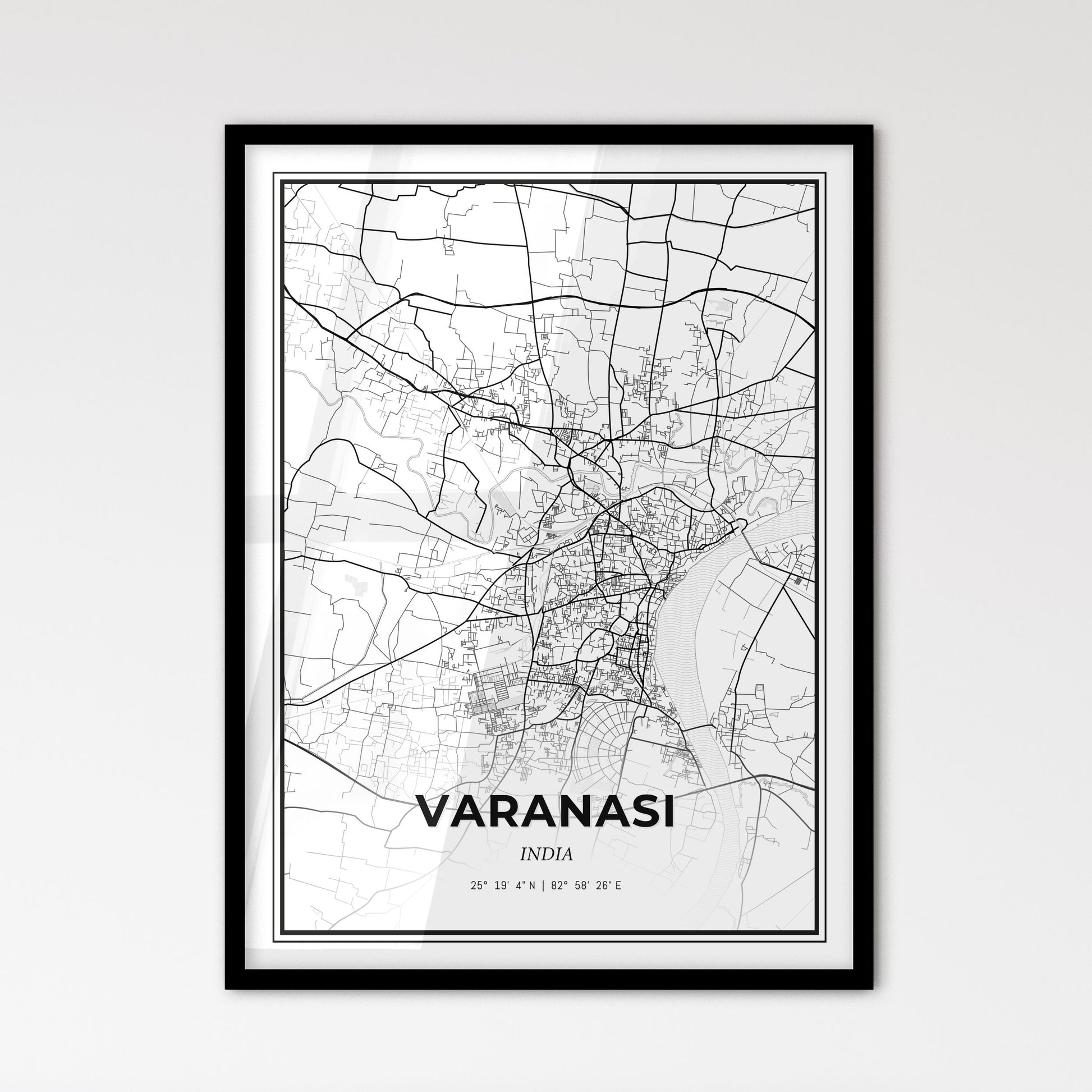 Varanasi India - Scandinavian Style City Map for Modern Home Decor