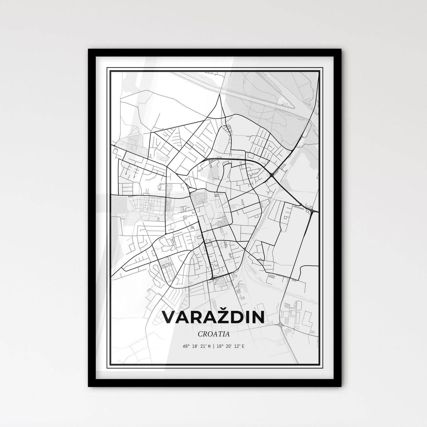 Varaždin  Croatia - Scandinavian Style City Map for Modern Home Decor