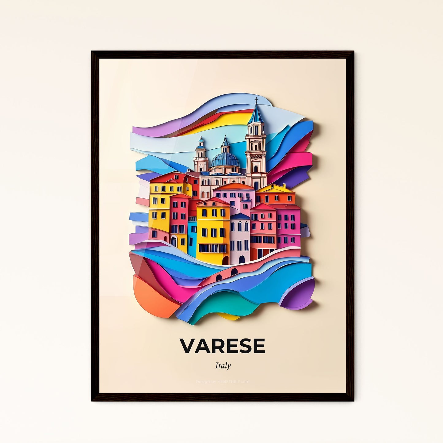 Vivid Varese, Italy - a colorful city with a rainbow wave coming out of it