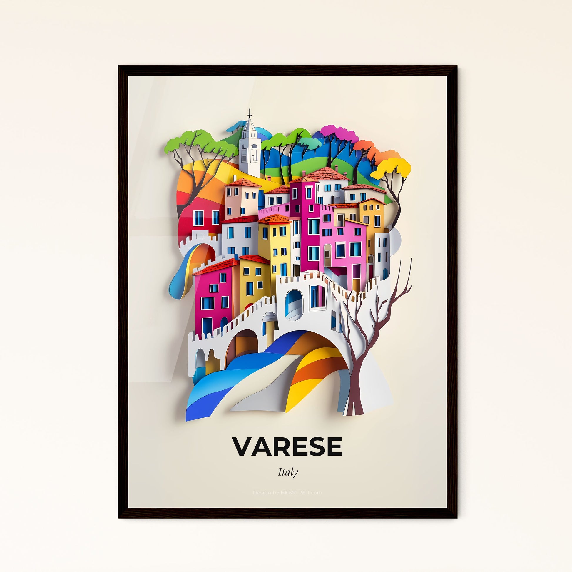 Vivid Varese, Italy - a paper cut of a city with a bridge