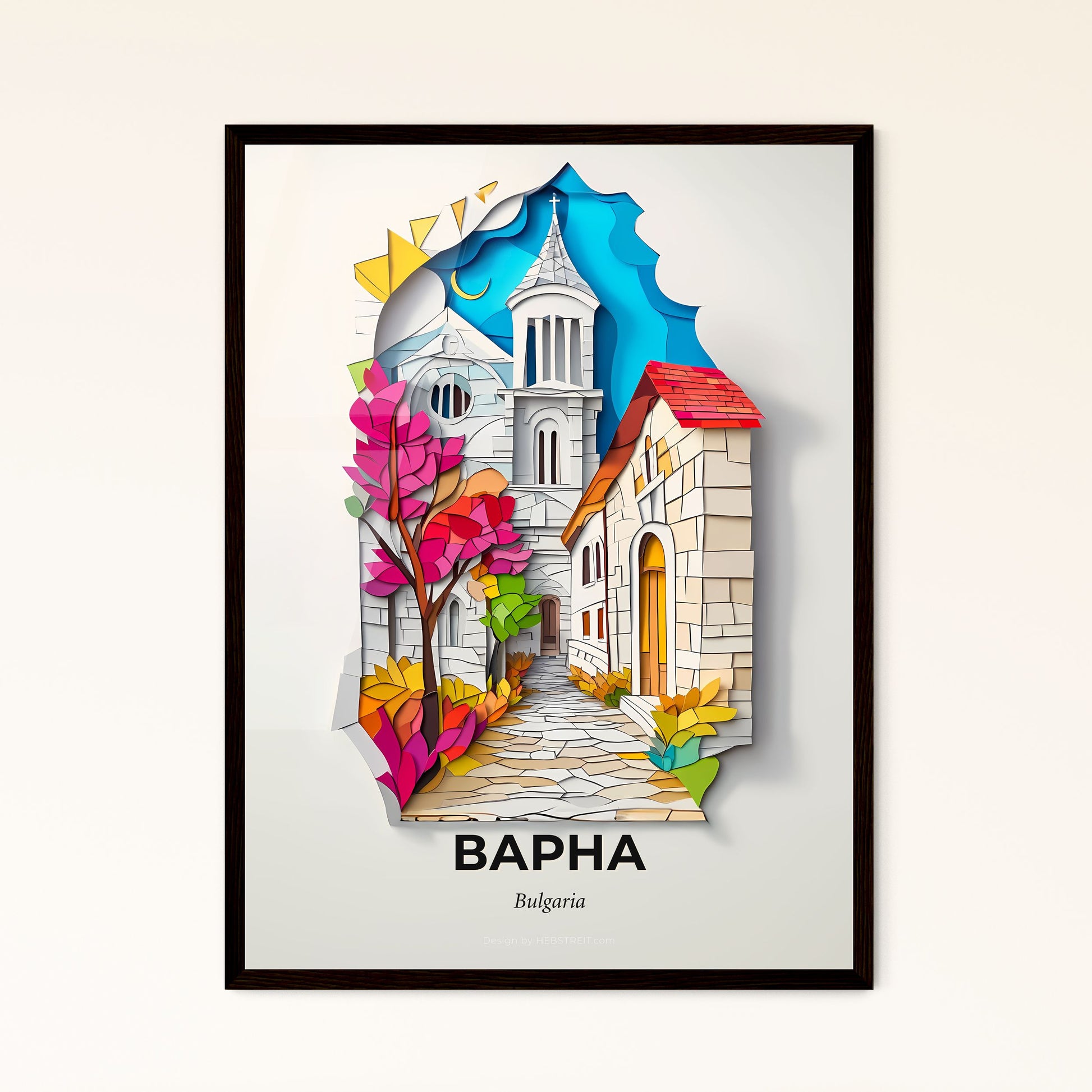 Vivid Varna, Bulgaria - a paper cut of a church and a tree