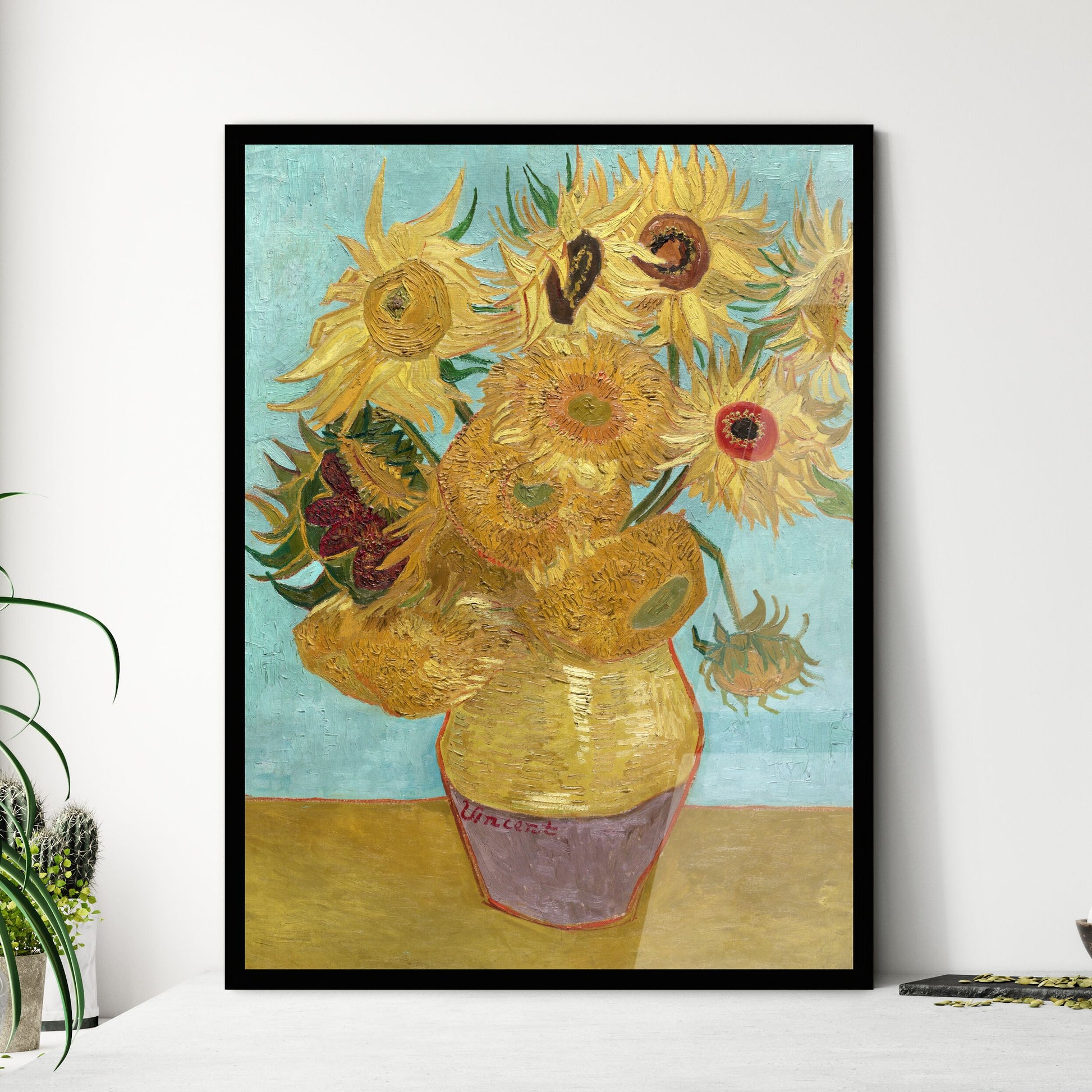 Vase with Twelve Sunflowers – Vincent van Gogh Framed Art Print