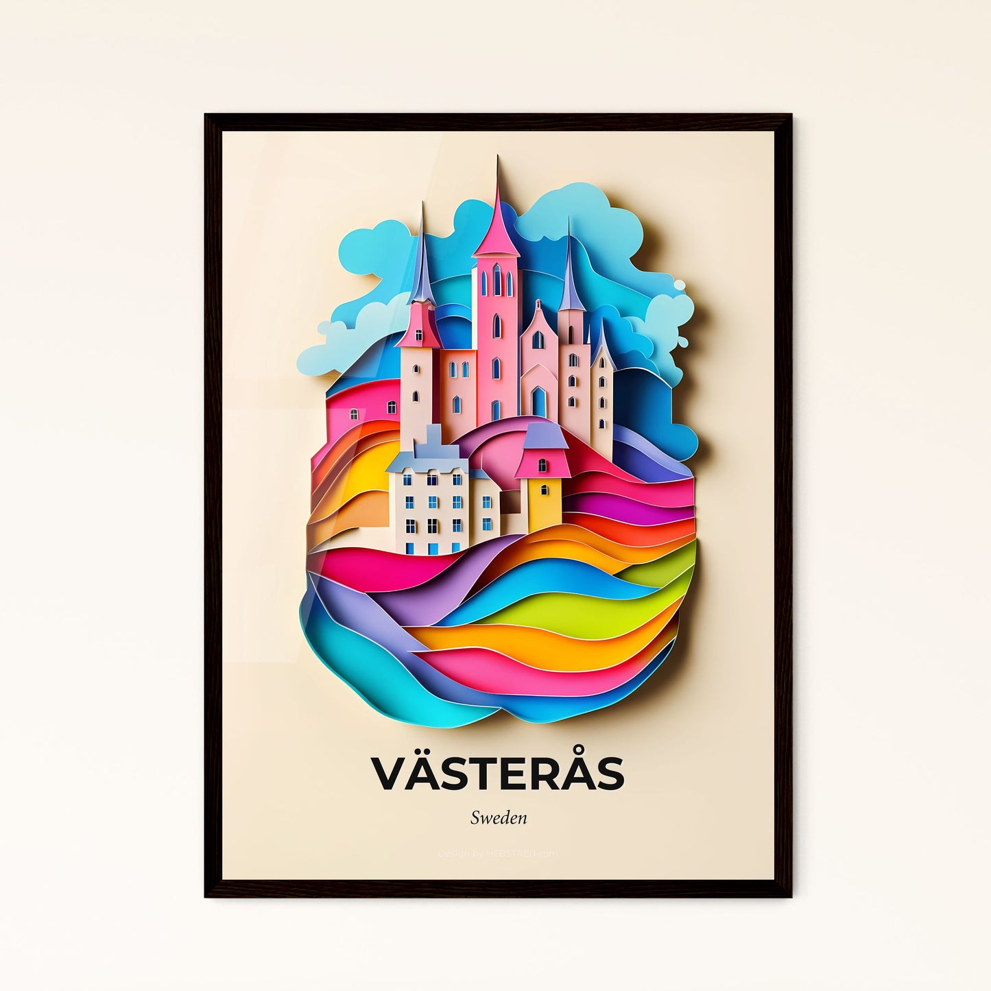 Vivid Västerås, Sweden - a paper cut of a castle with a rainbow wave