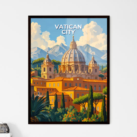 Vibrant Vatican City Painting with Dome, Trees, Mountains