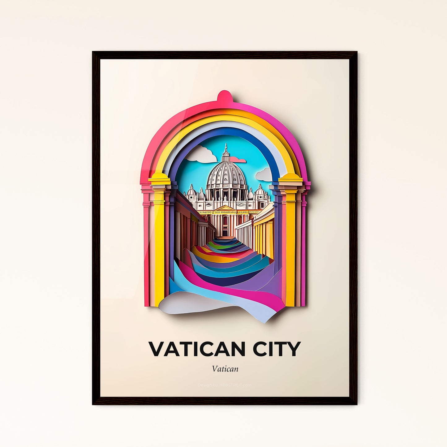 Vivid Vatican City, Vatican - a paper cut of a building with a rainbow arch