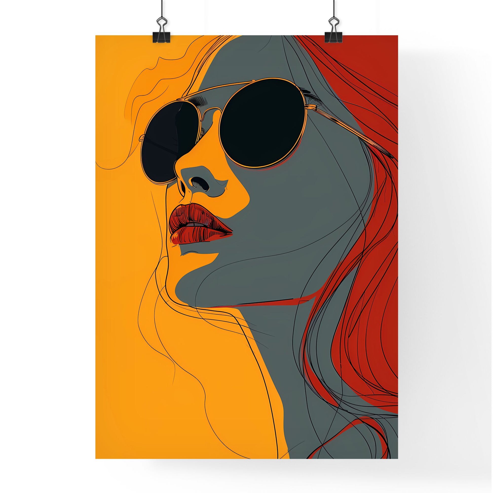 Geometric Abstract Art: Minimalistic 60s Girl Poster with Vibrant Geometric Shapes and Sunglasses Default Title