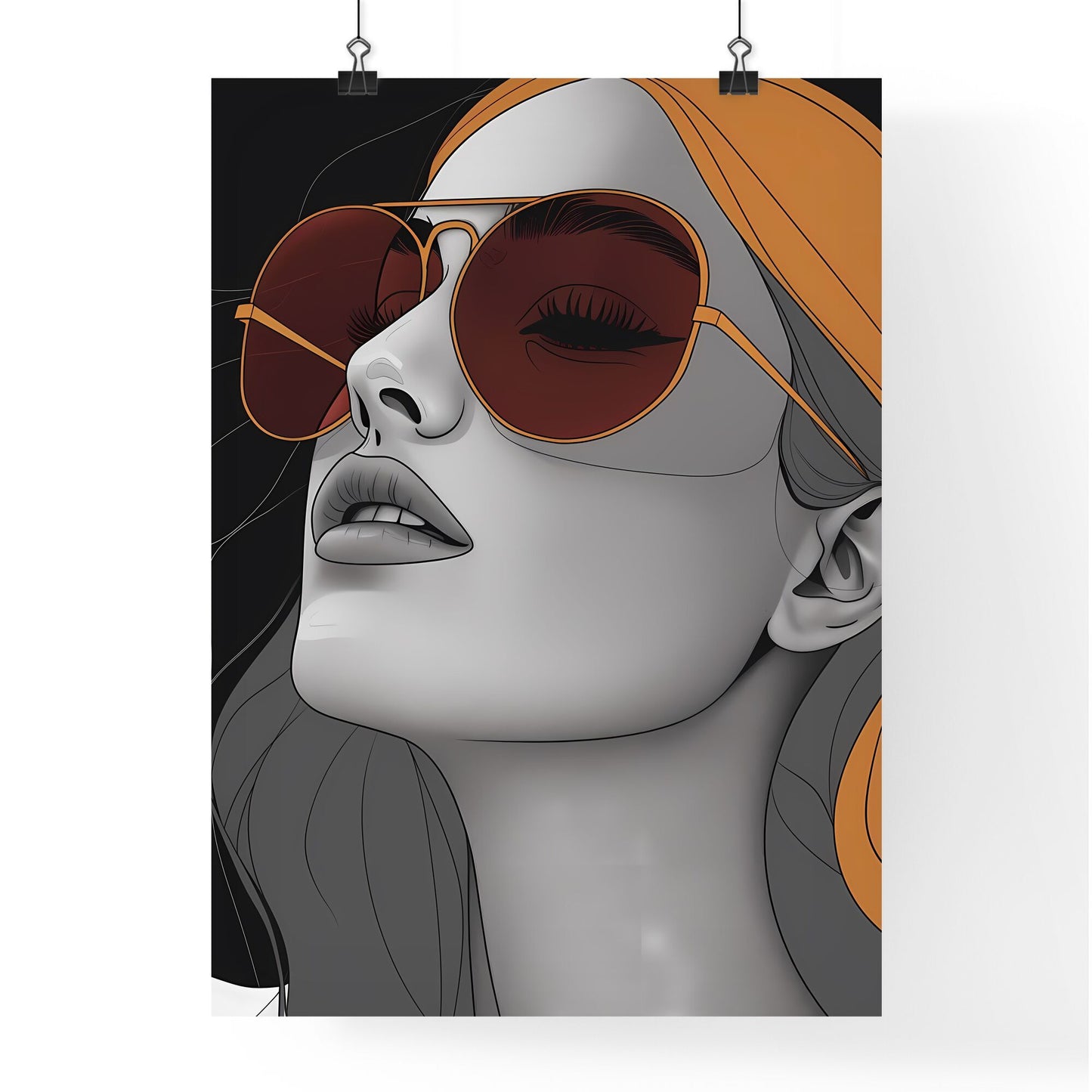 Abstract Line Art Poster: 60s Girl with Sunglasses, Minimalist Geometric Shapes Default Title