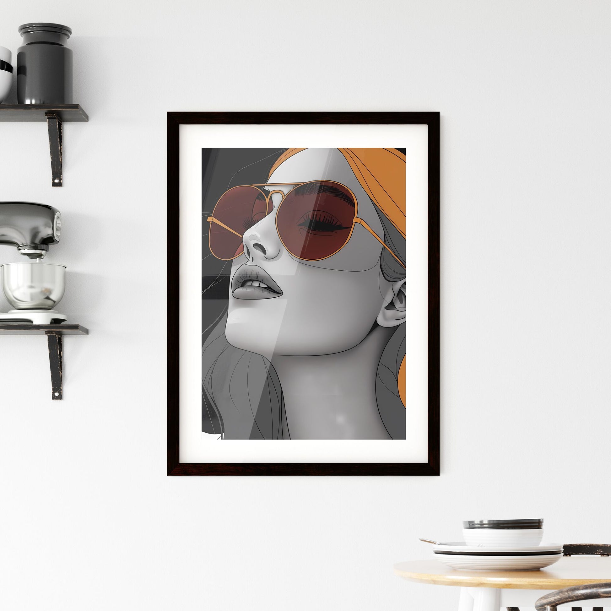 Abstract Line Art Poster: 60s Girl with Sunglasses, Minimalist Geometric Shapes Default Title