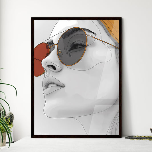 Abstract Lineart Pop Art Painting of a 60s Woman Wearing Sunglasses, Geometric Shapes and Vibrant Colors Default Title