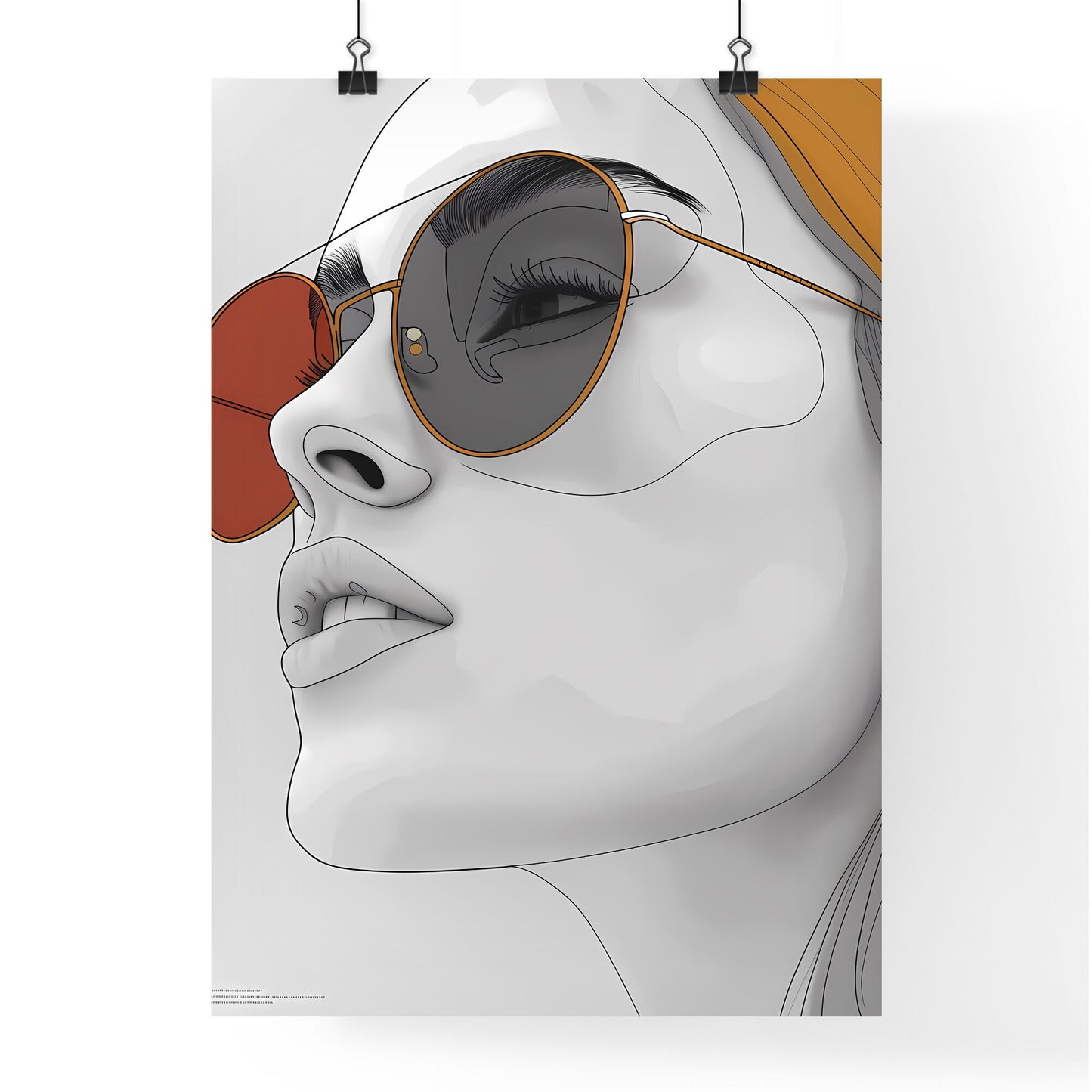 Abstract Lineart Pop Art Painting of a 60s Woman Wearing Sunglasses, Geometric Shapes and Vibrant Colors Default Title