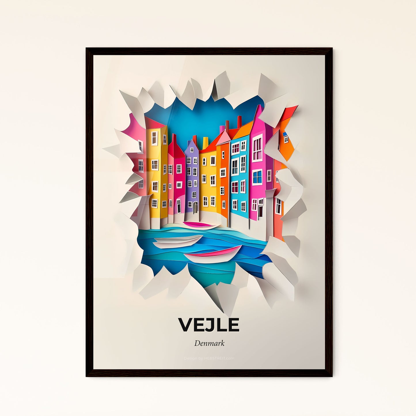 Vivid Vejle, Denmark - a paper cut of a city with a boat in the water