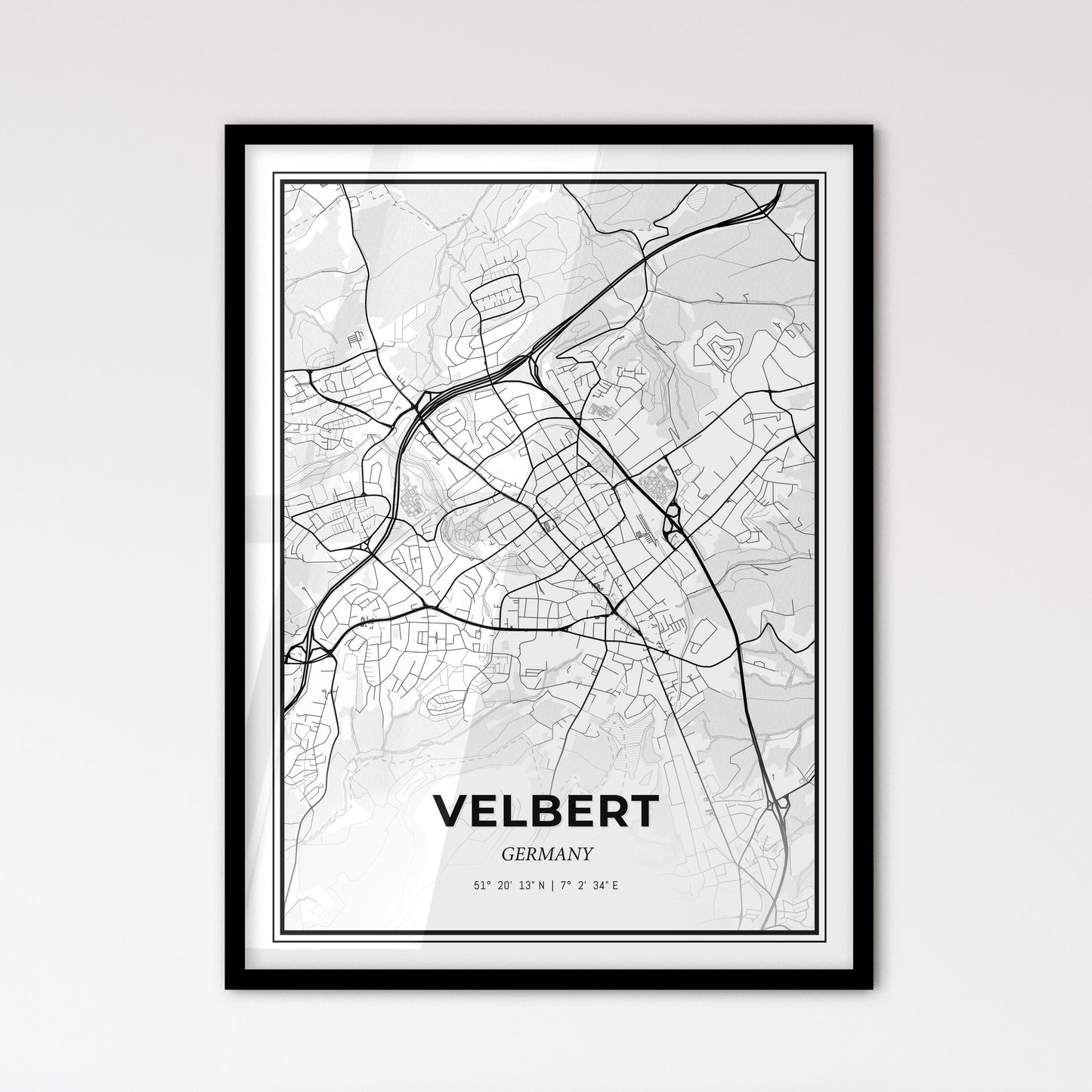 Velbert Germany - Scandinavian Style City Map for Modern Home Decor