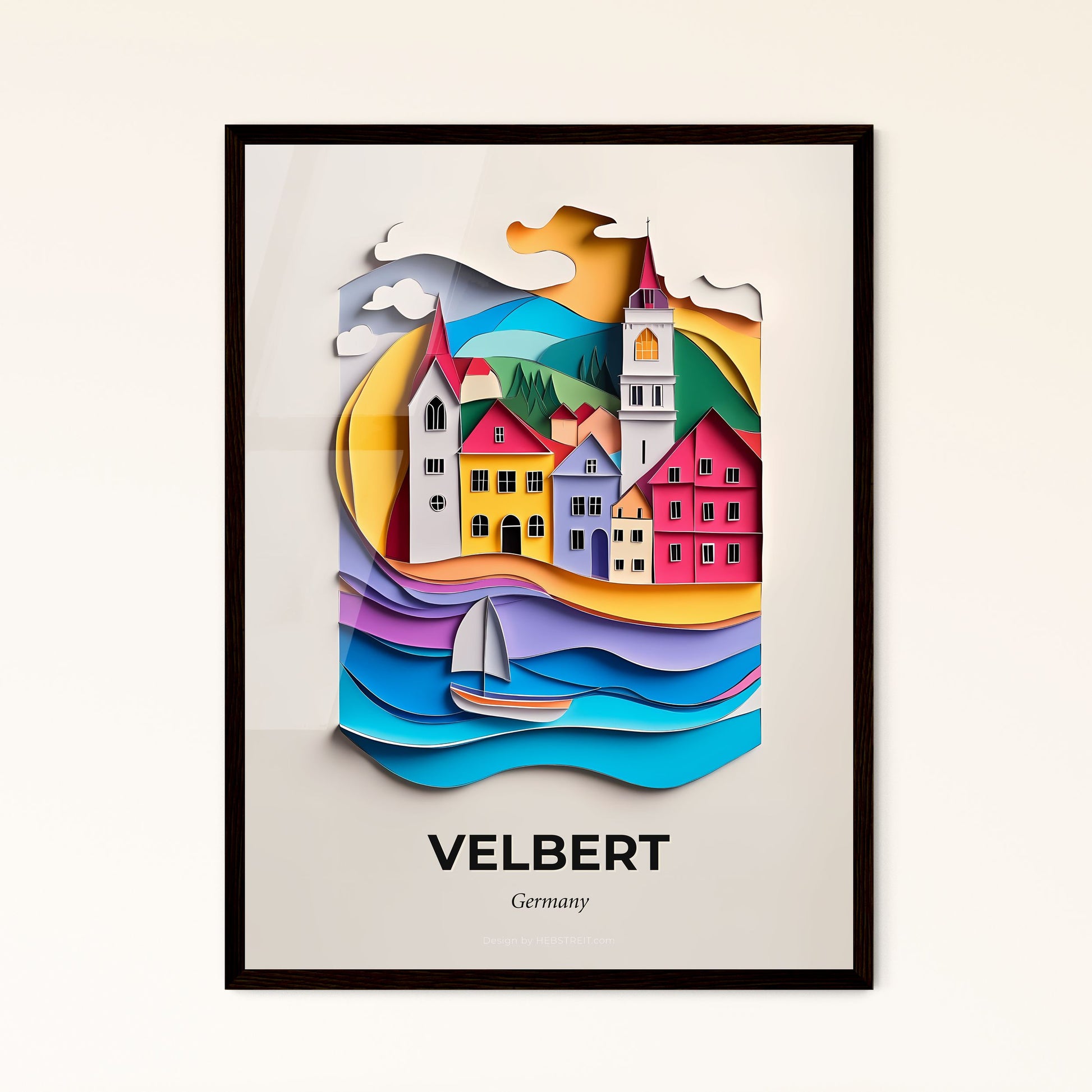 Vivid Velbert, Germany - a paper cut of a city with a sailboat