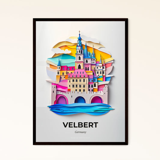 Vivid Velbert, Germany - a paper cut of a castle with a rainbow sky