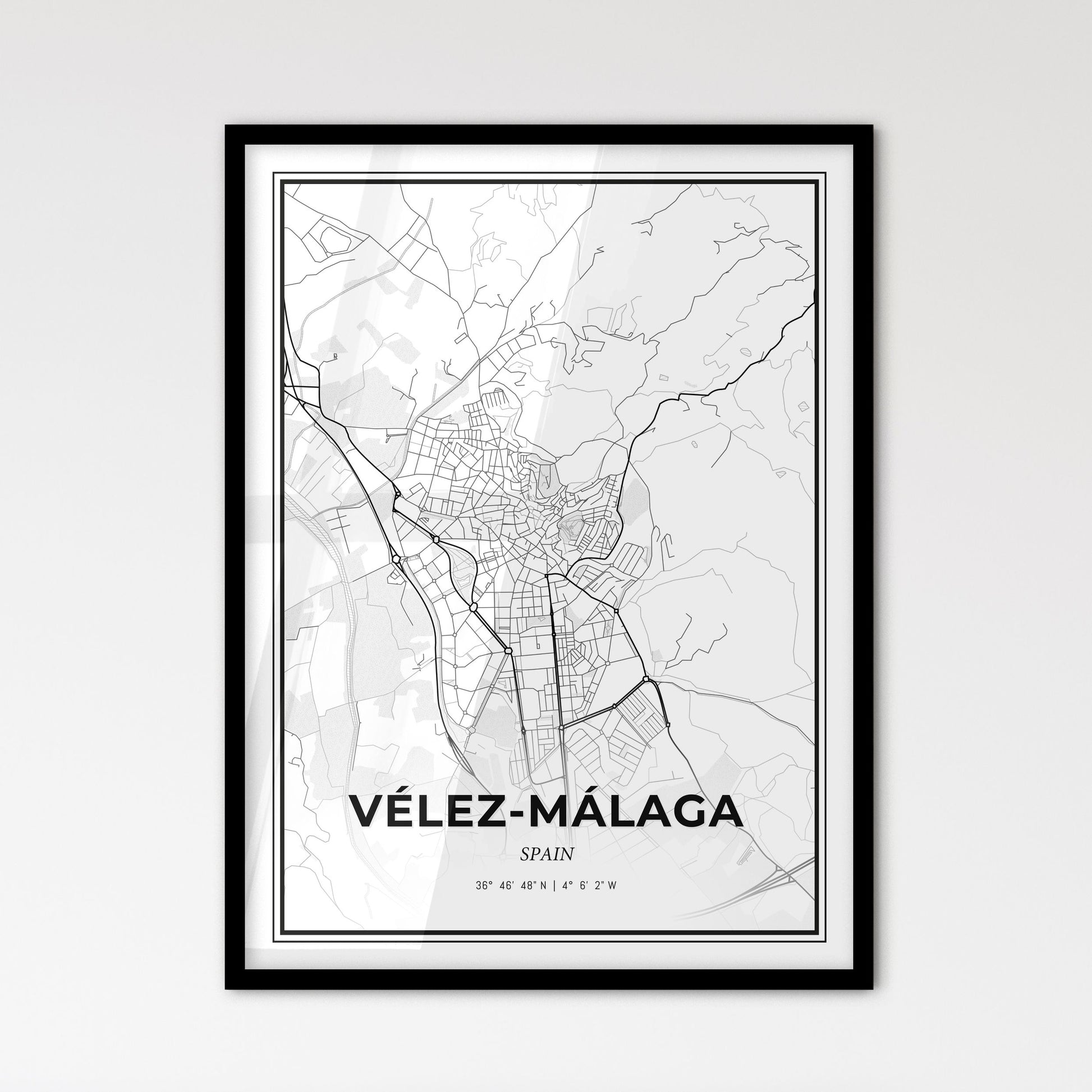 Vélez-Málaga Spain - Scandinavian Style City Map for Modern Home Decor