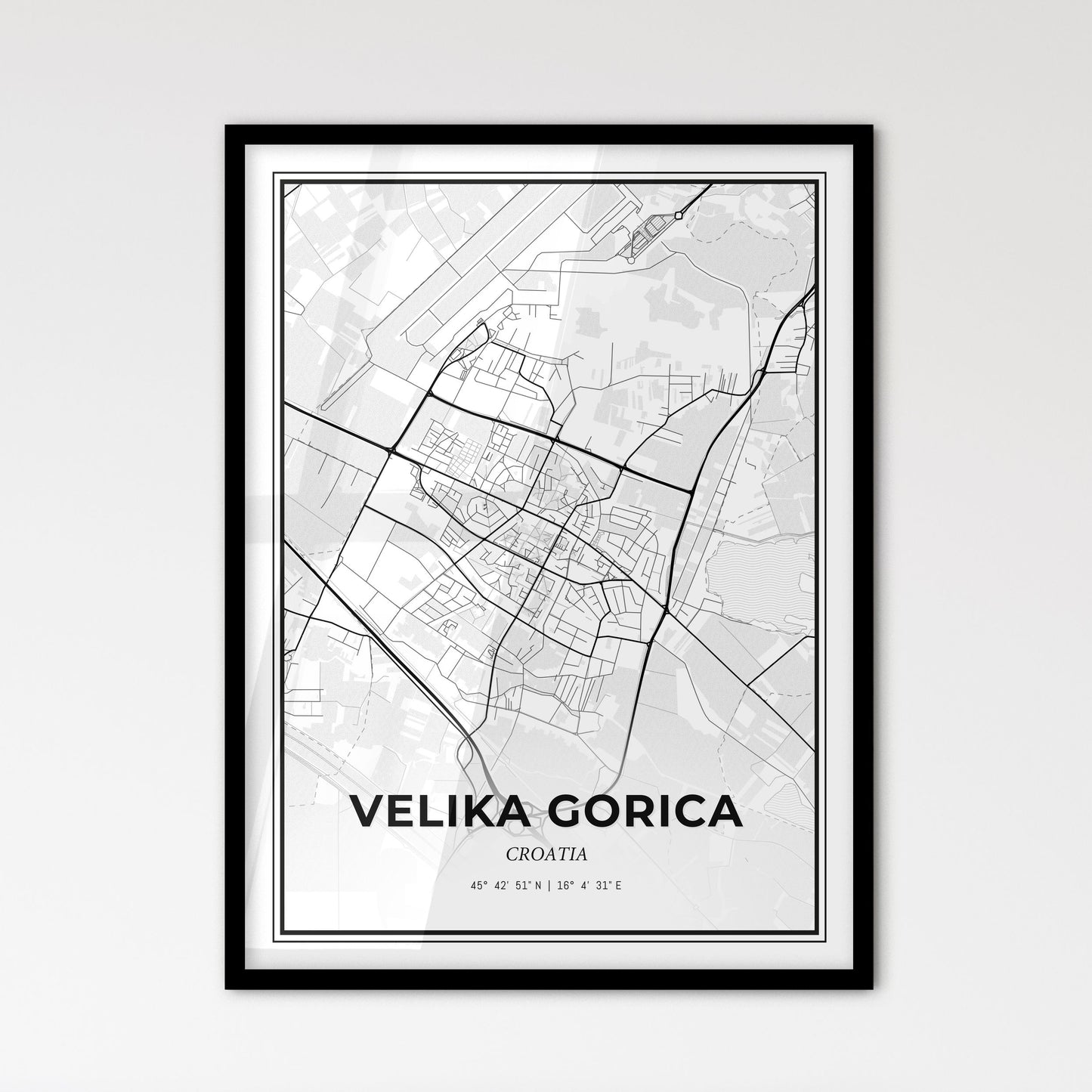 Velika Gorica Croatia - Scandinavian Style City Map for Modern Home Decor