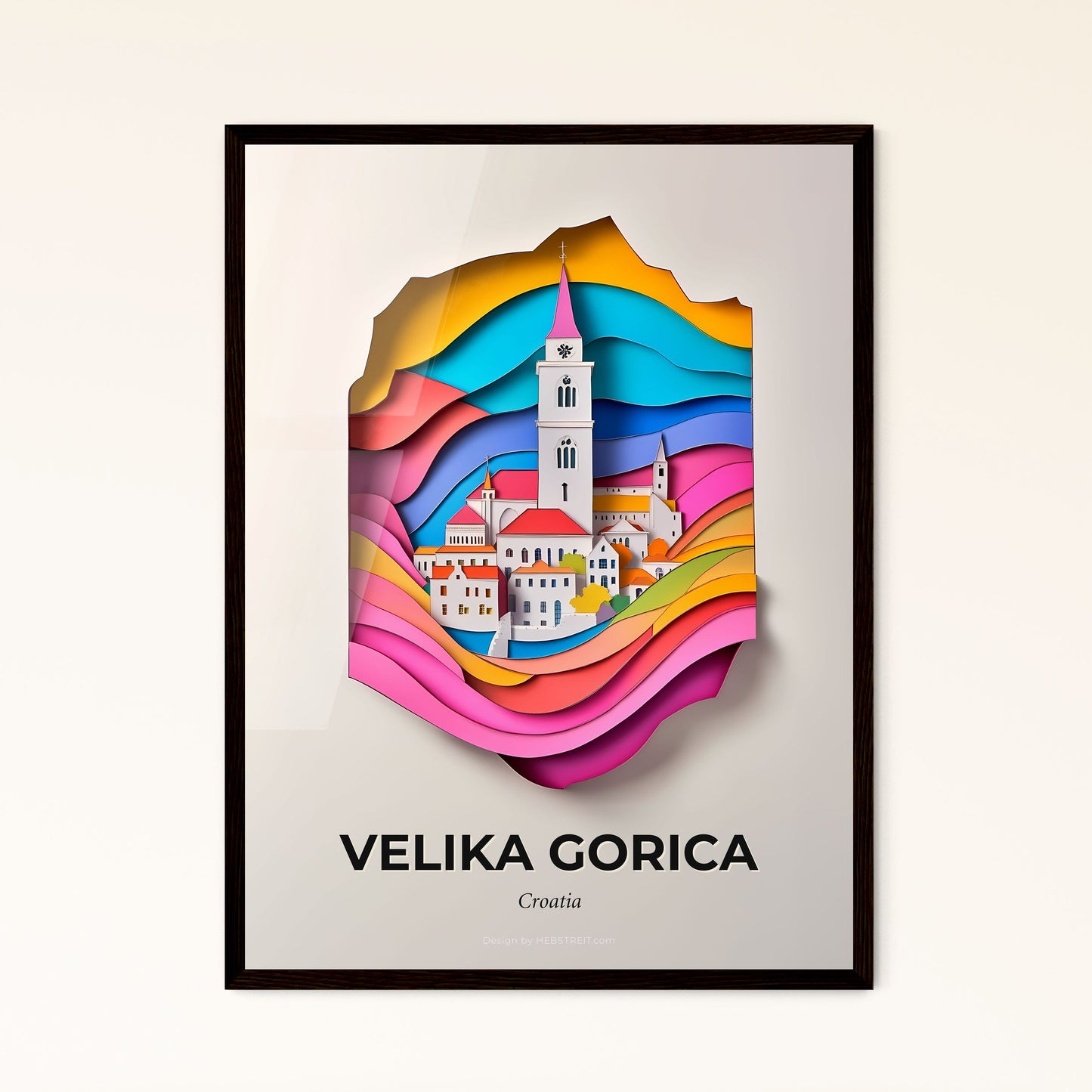 Vivid Velika Gorica, Croatia - a paper cut of a city street with a clock tower