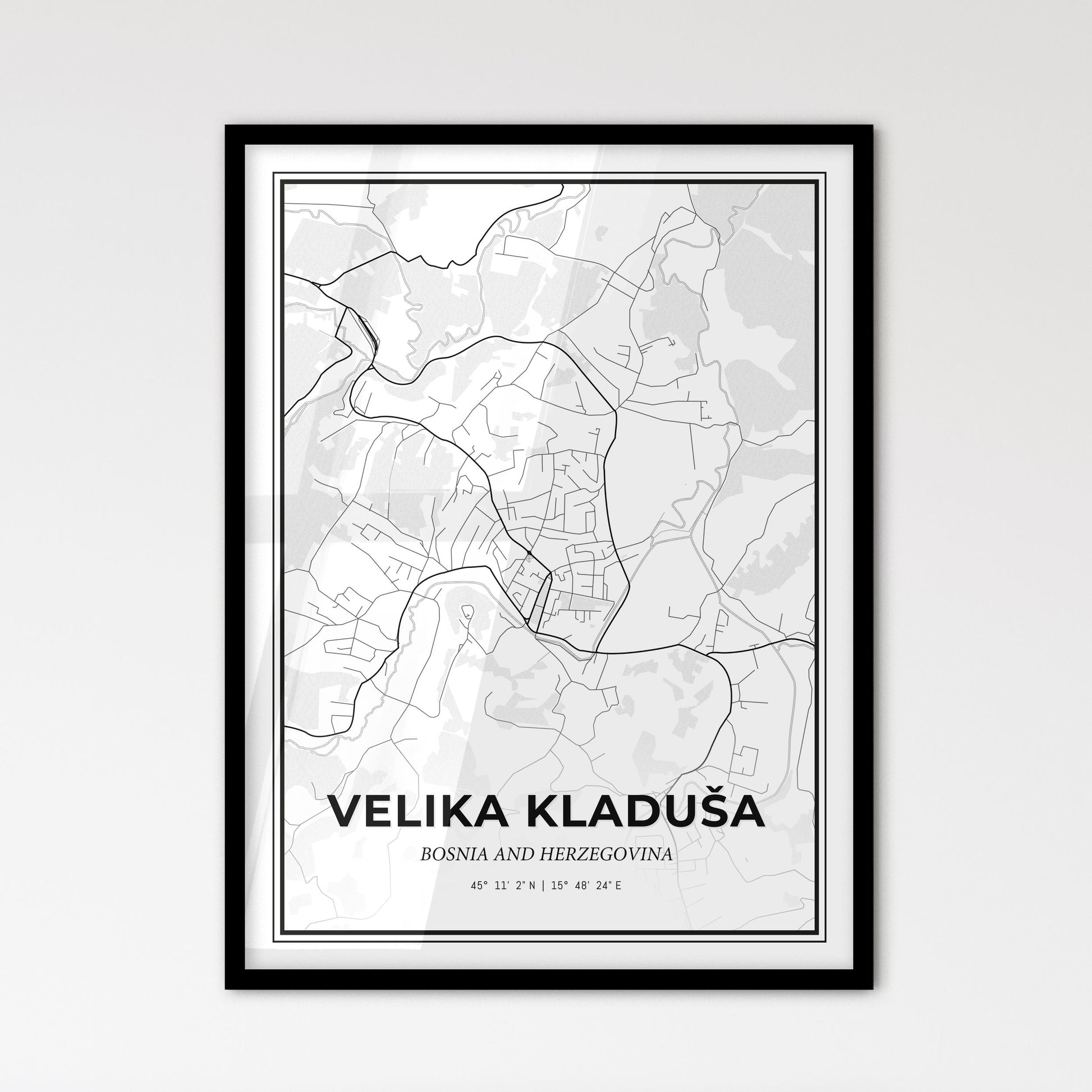 Velika Kladuša Bosnia and Herzegovina - Scandinavian Style City Map for Modern Home Decor