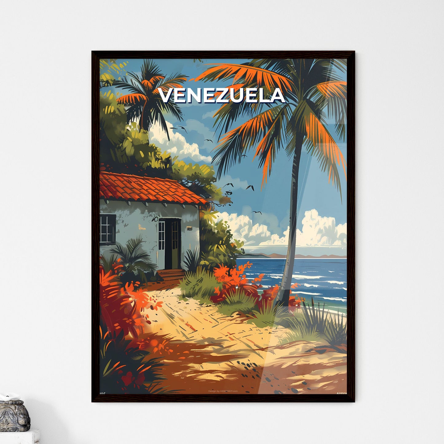 Colorful Handcrafted Painting of a Beach House, Venezuela, South America