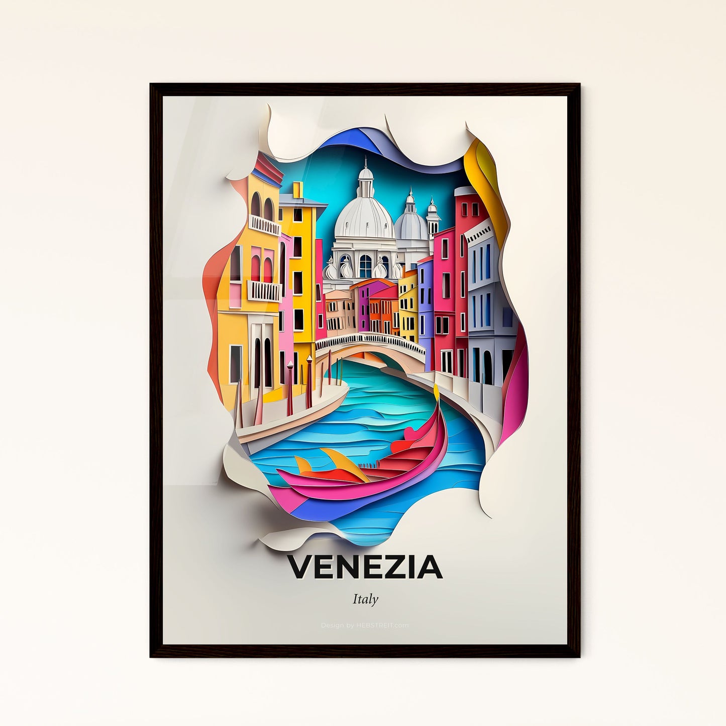 Vivid Venice, Italy - a paper cut of a city with a boat