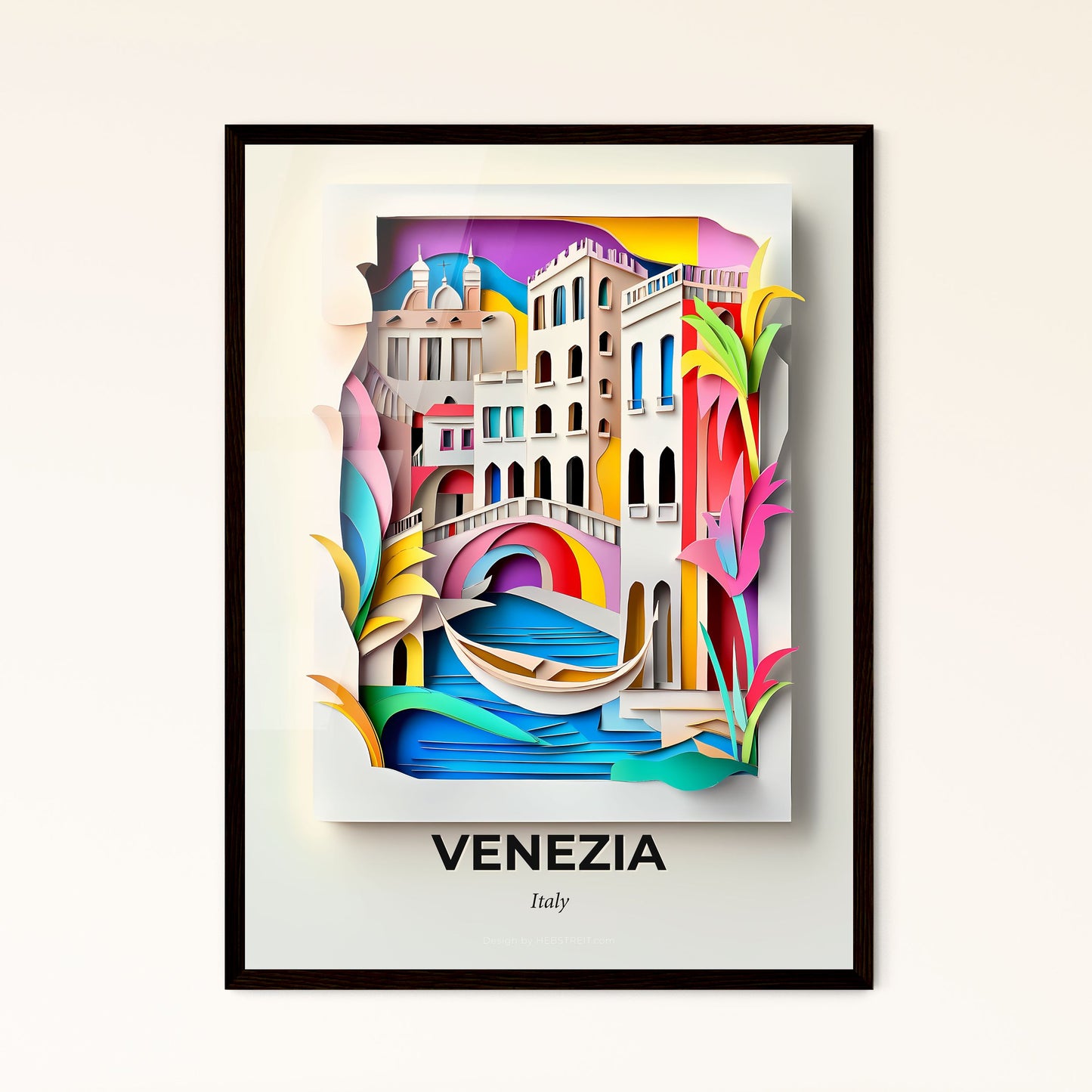 Vivid Venice, Italy - a paper cut of a boat in a canal