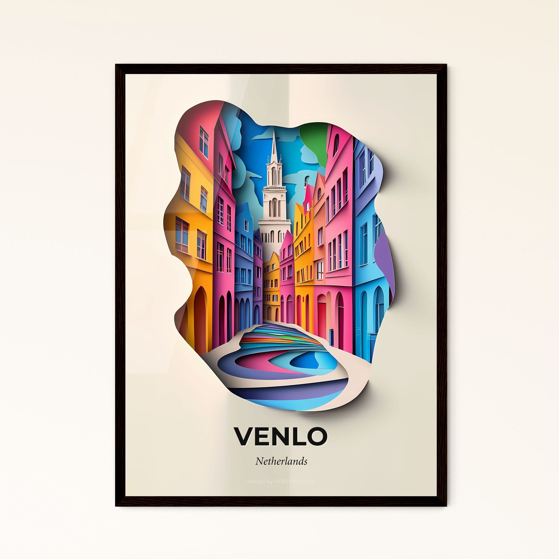 Vivid Venlo, Netherlands - a paper cut of a city street with a clock tower