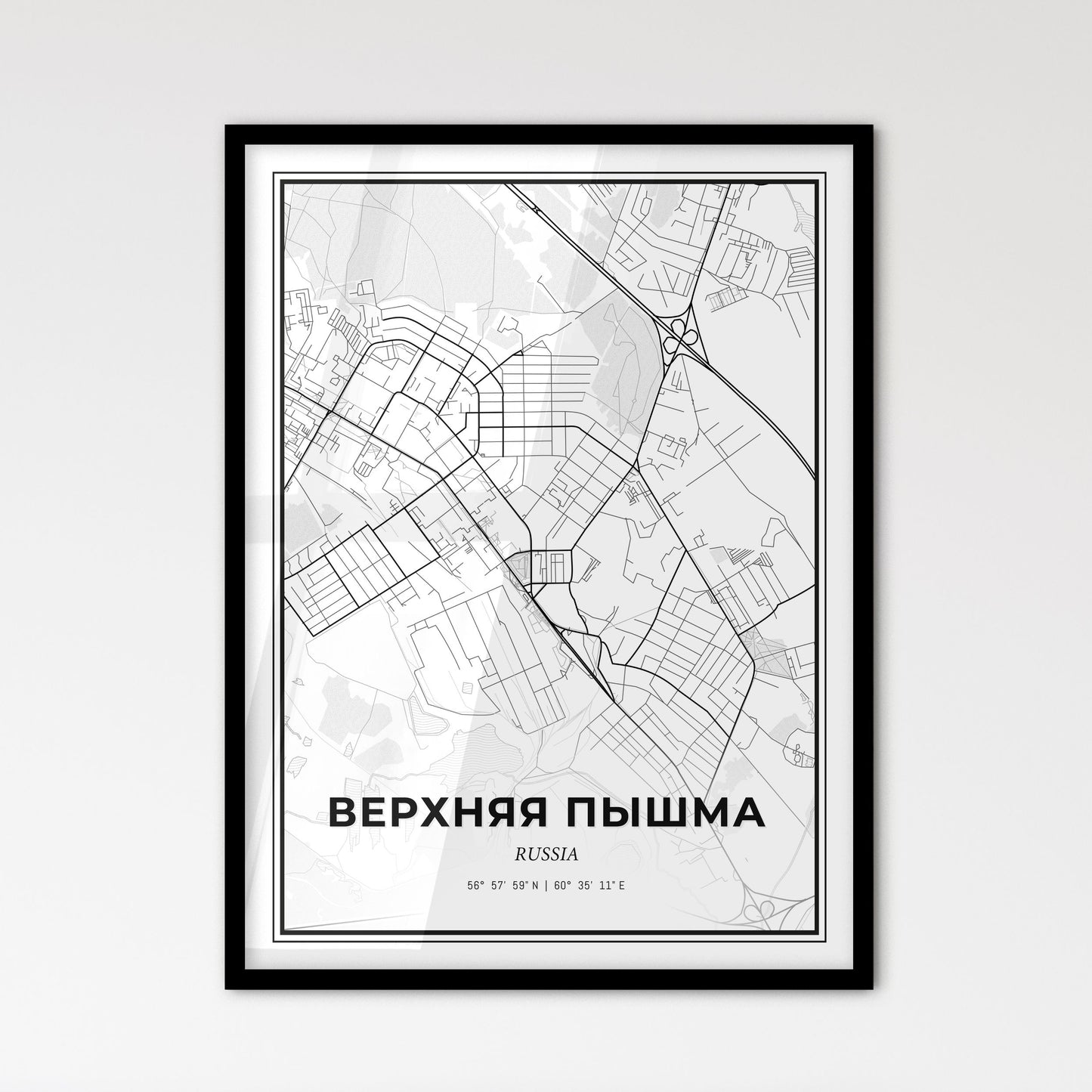 Verkhnyaya Pyshma Russia - Scandinavian Style City Map for Modern Home Decor