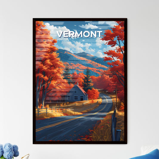 Vibrant Painting of Vermont House on Road with Orange Trees