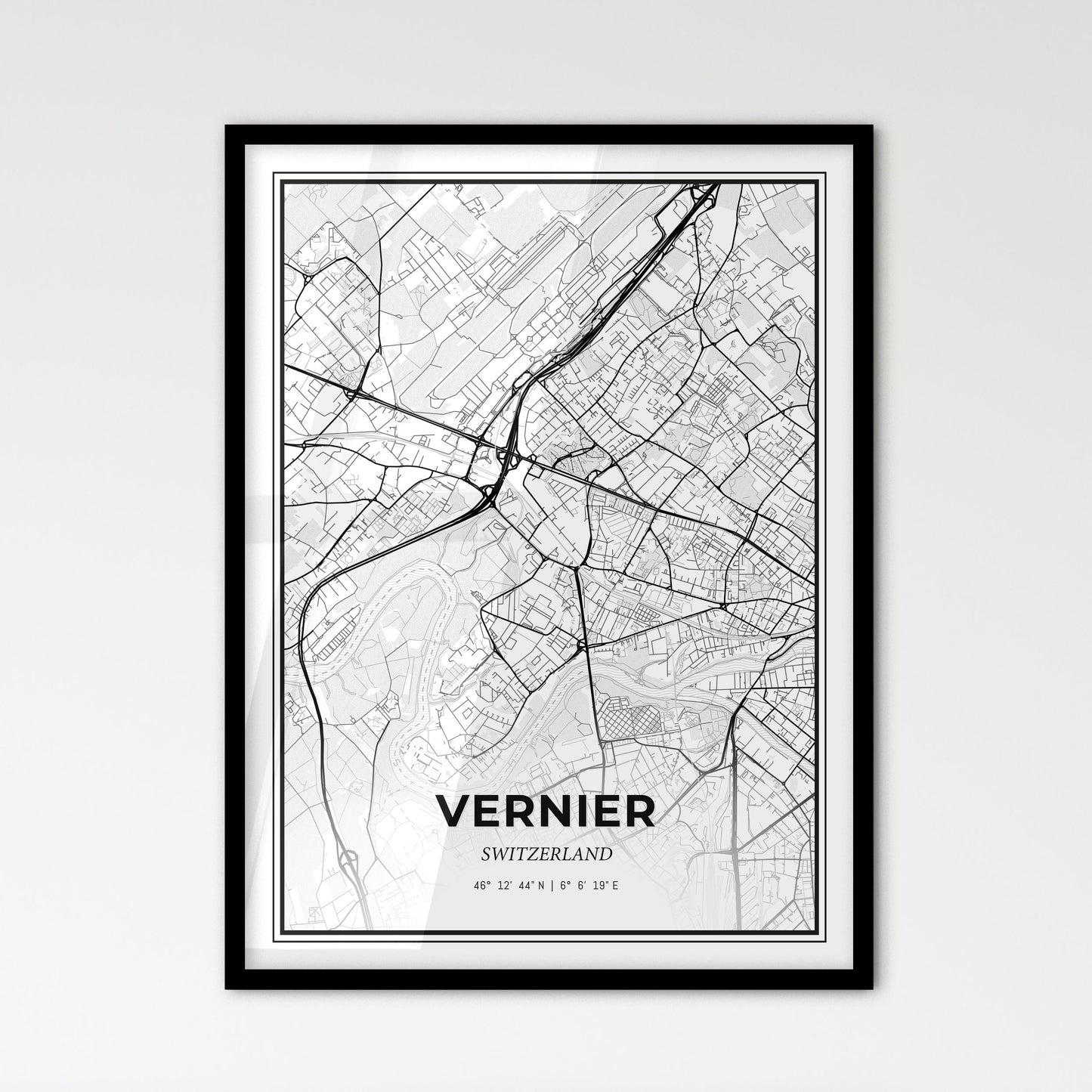 Vernier Switzerland - Scandinavian Style City Map for Modern Home Decor