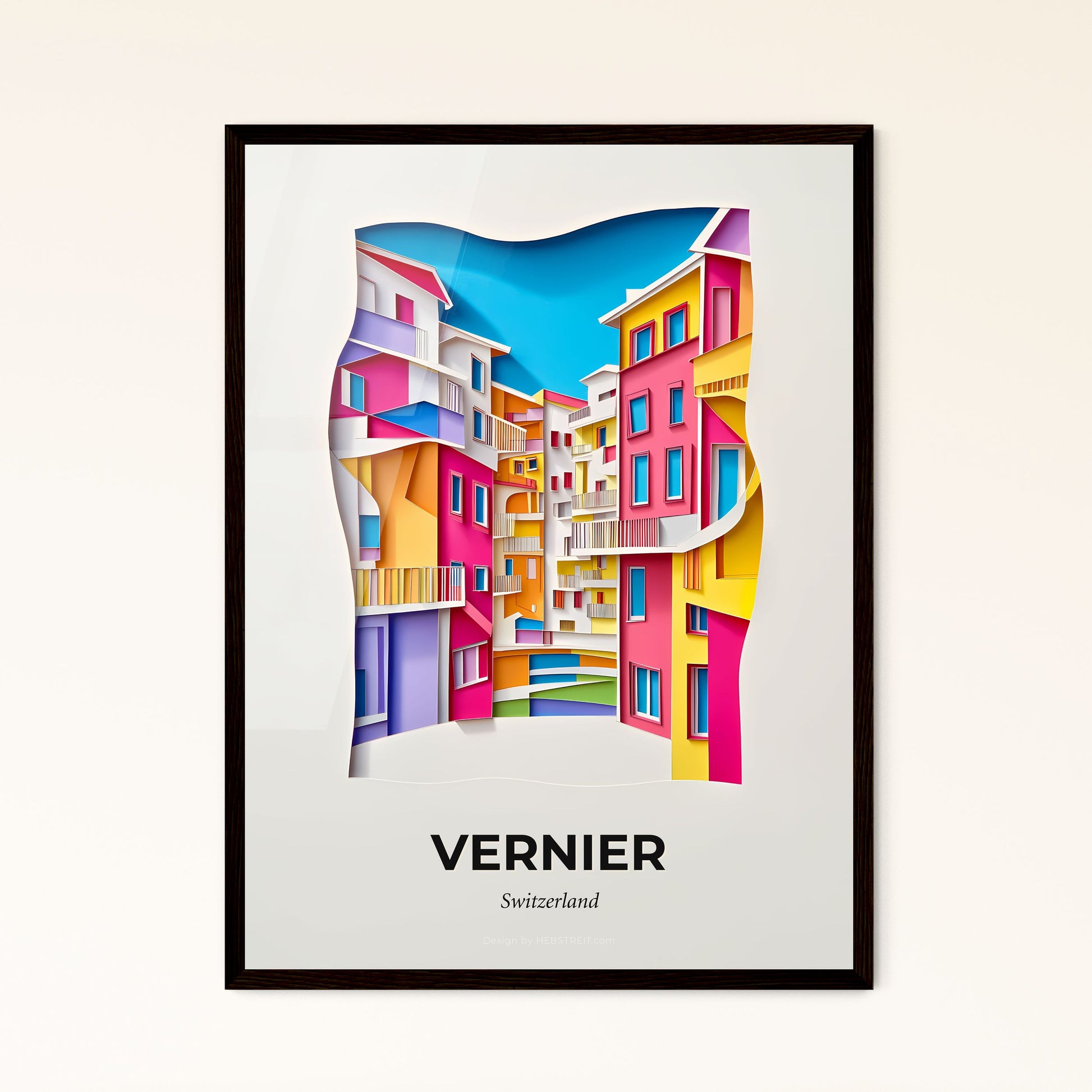 Vivid Vernier, Switzerland - a paper cut of a colorful city with a staircase