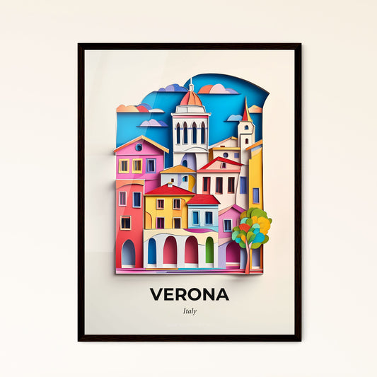 Vivid Verona, Italy - a paper cut of a city with a clock tower