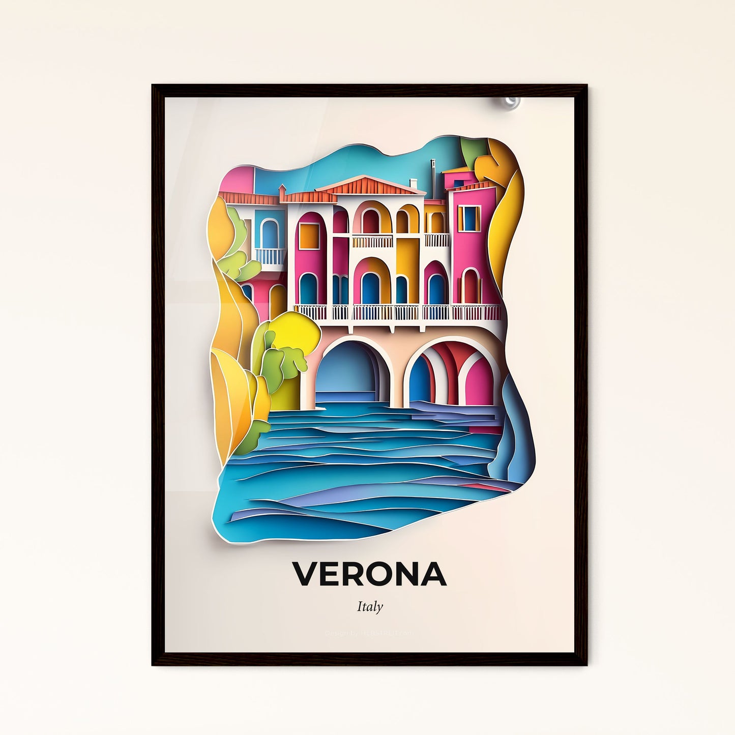 Vivid Verona, Italy - a paper cut of a colorful building with a beach