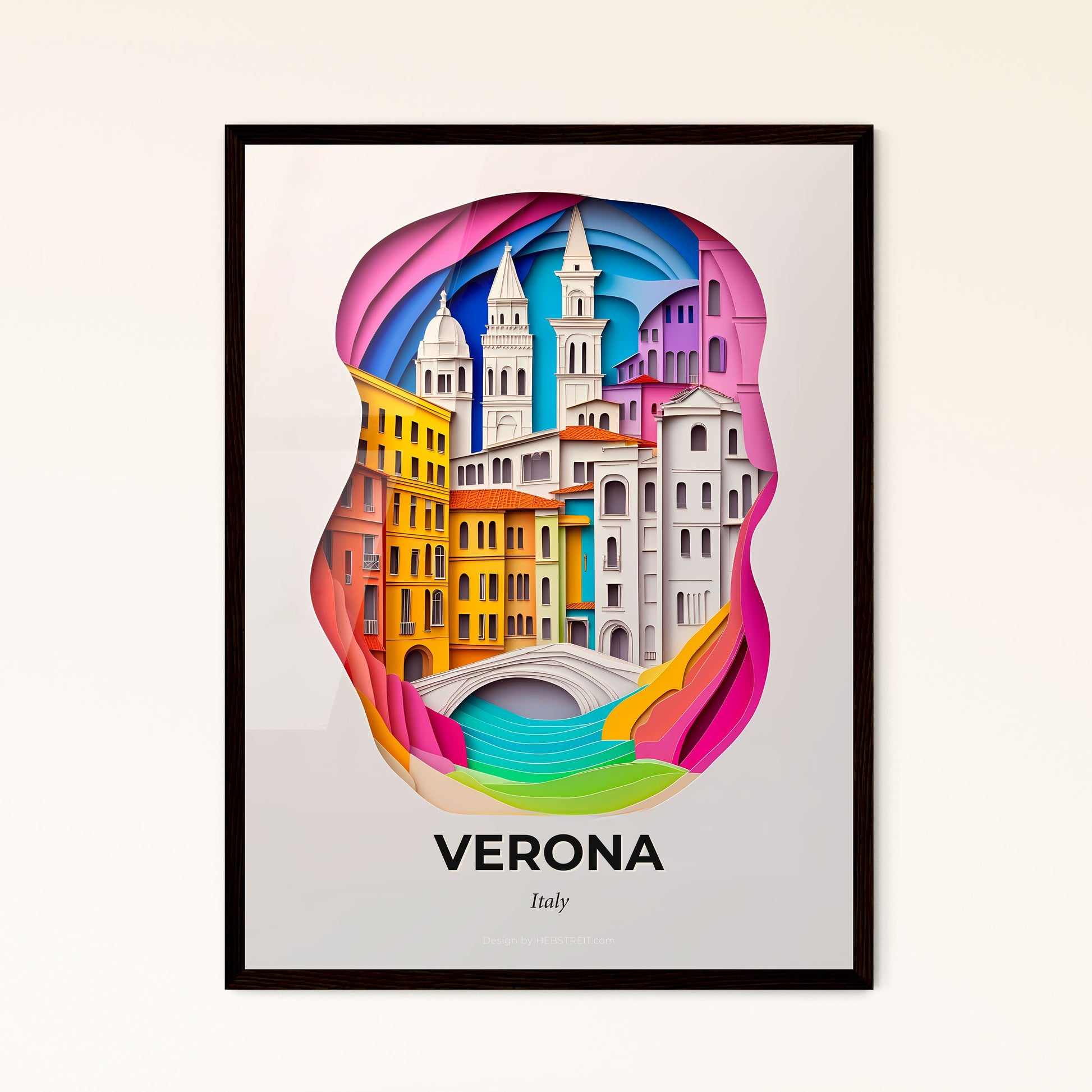 Vivid Verona, Italy - a paper cut of a city with a bridge