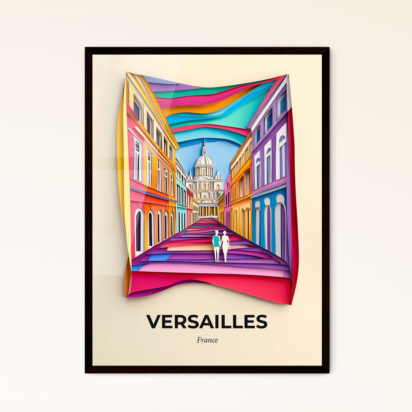 Vivid Versailles, France - a couple walking down a street in a colorful city