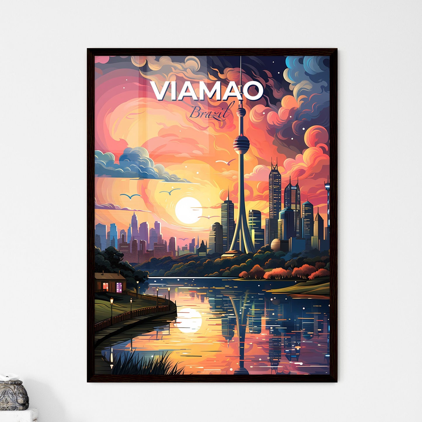 Colorful Cityscape Painting of Viamao Brazil Skyline with Vibrant Sky Default Title