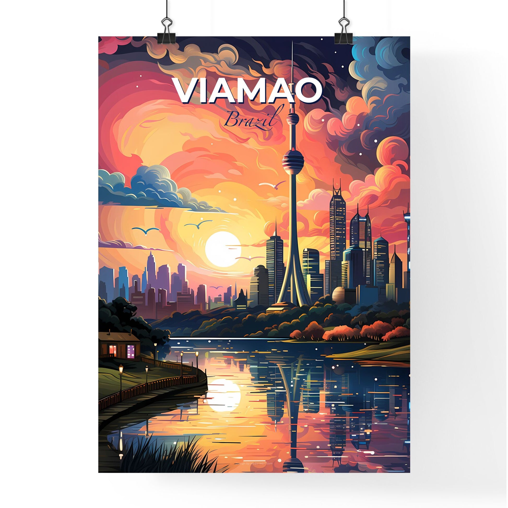 Colorful Cityscape Painting of Viamao Brazil Skyline with Vibrant Sky Default Title