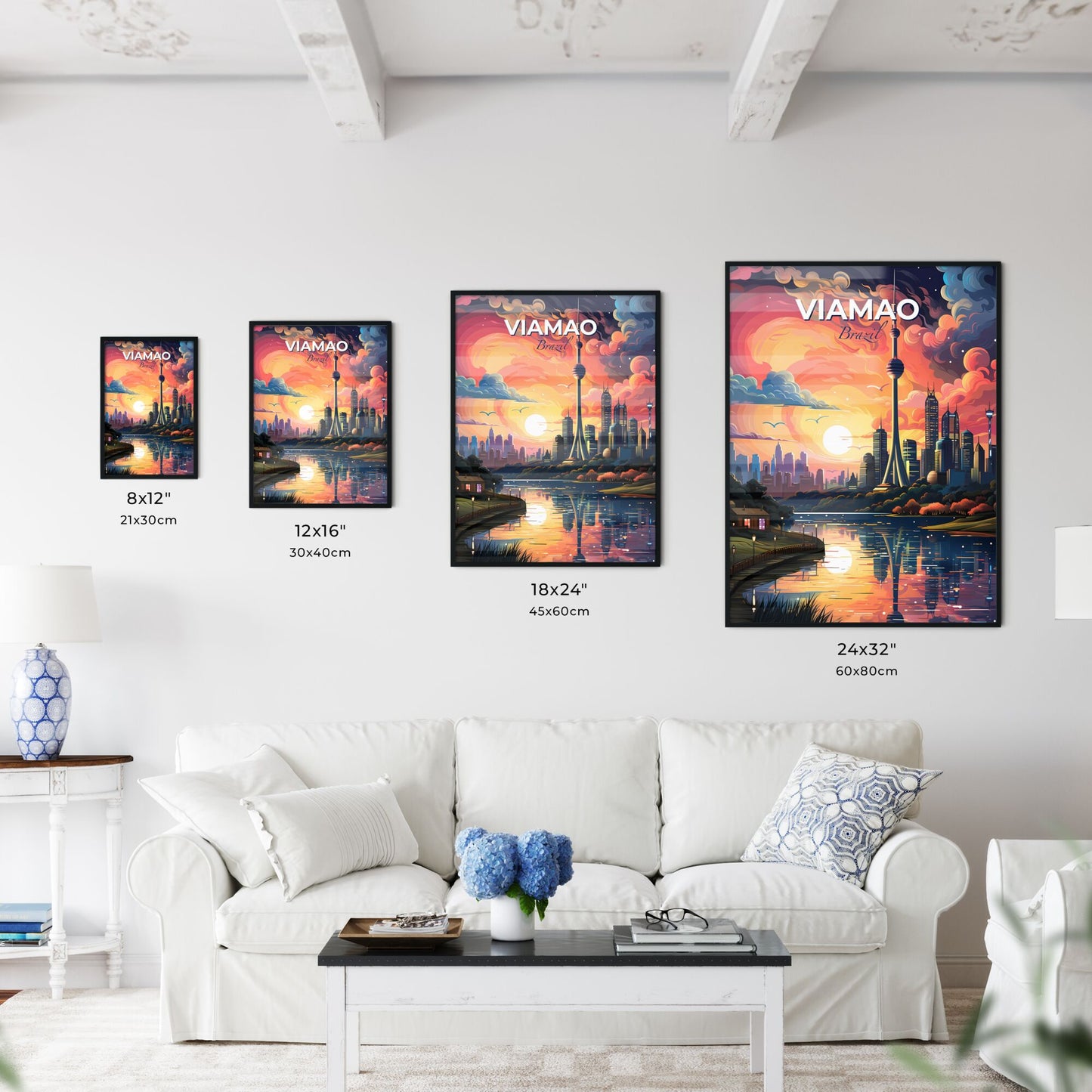 Colorful Cityscape Painting of Viamao Brazil Skyline with Vibrant Sky Default Title