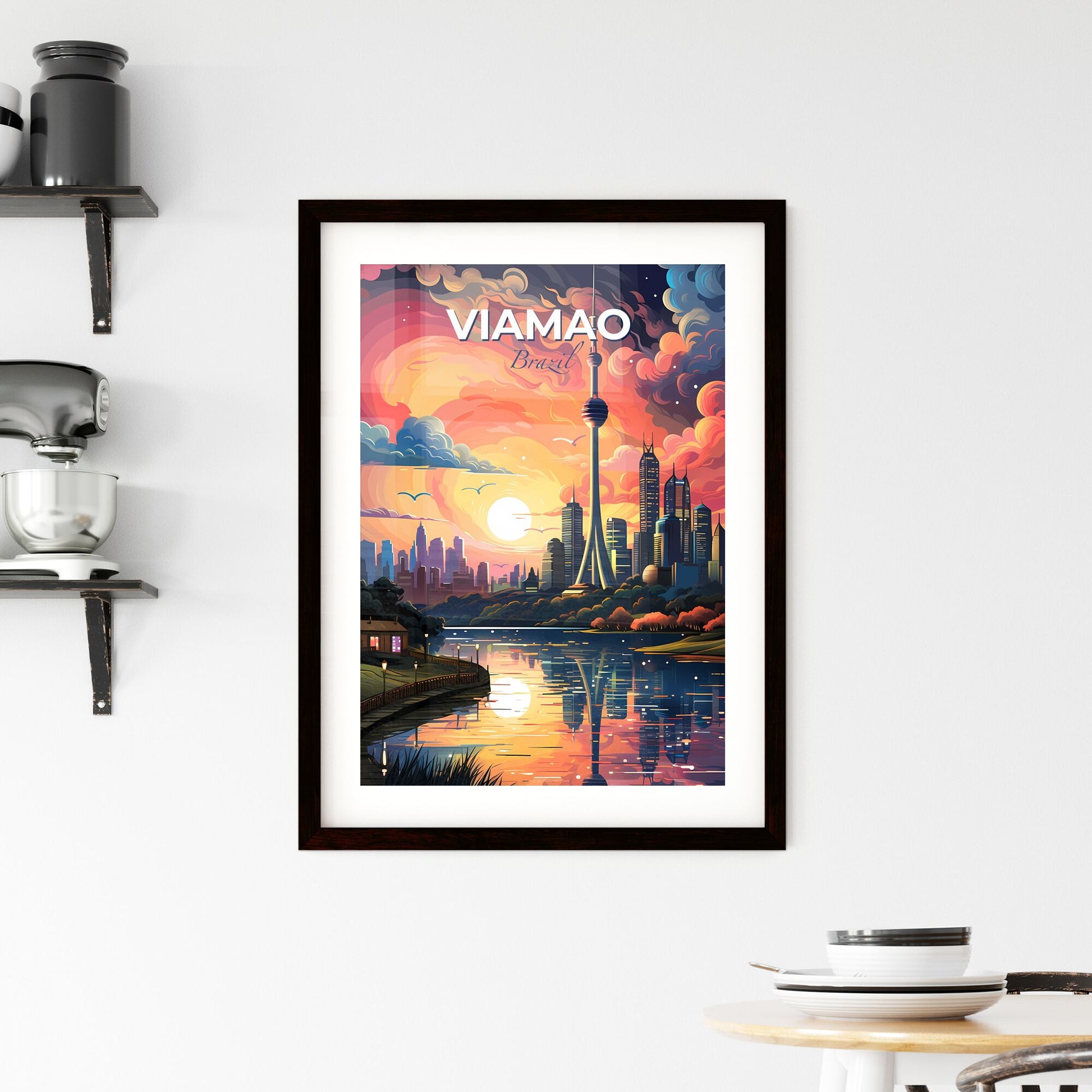 Colorful Cityscape Painting of Viamao Brazil Skyline with Vibrant Sky Default Title