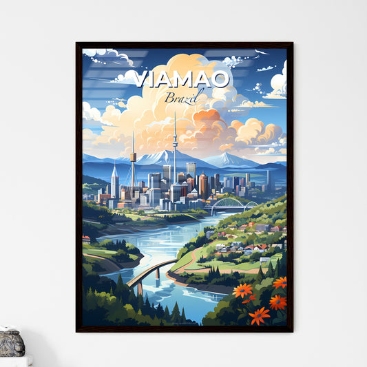 Vivid Painting of Viamao, Brazil's Skyline with River and Mountainscape Default Title