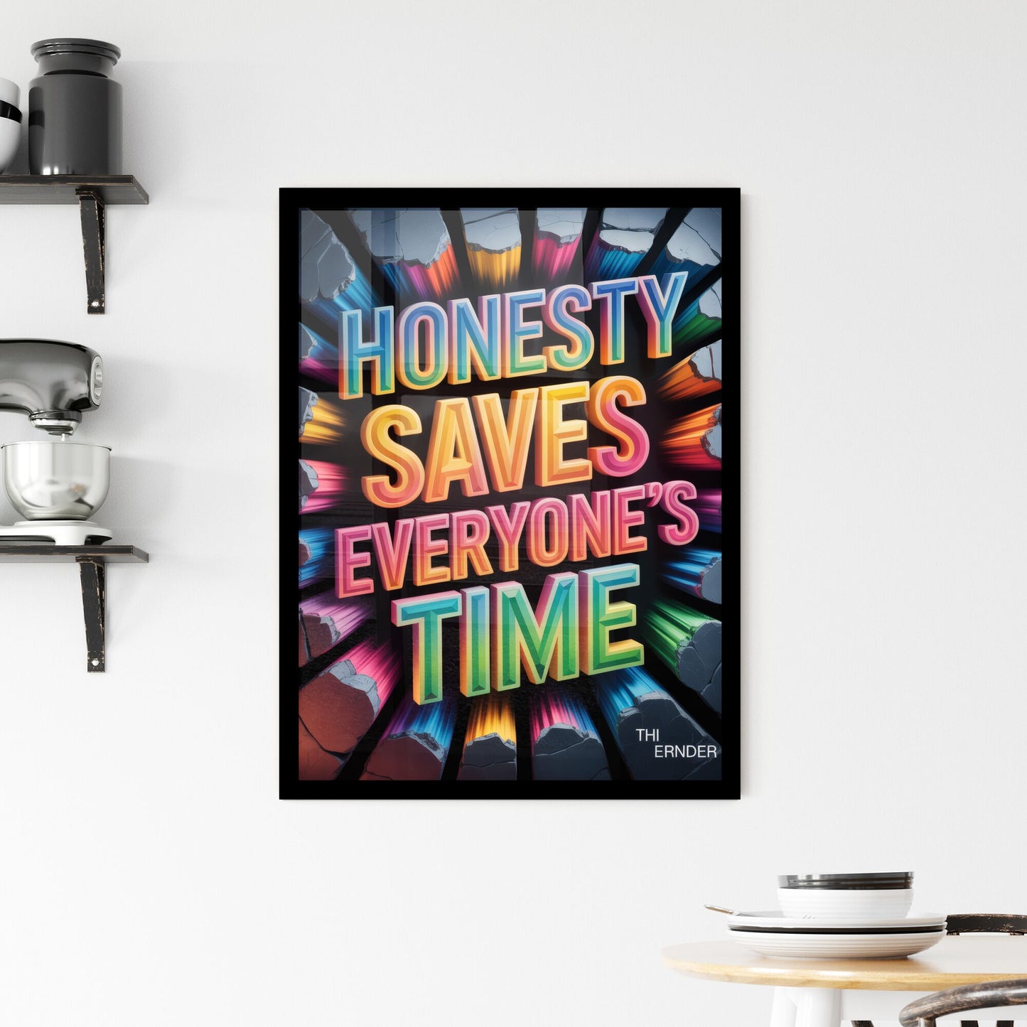 Vibrant Motivational Poster: Honesty Saves Everyone’s Time in Dynamic Colorful Design Framed Print