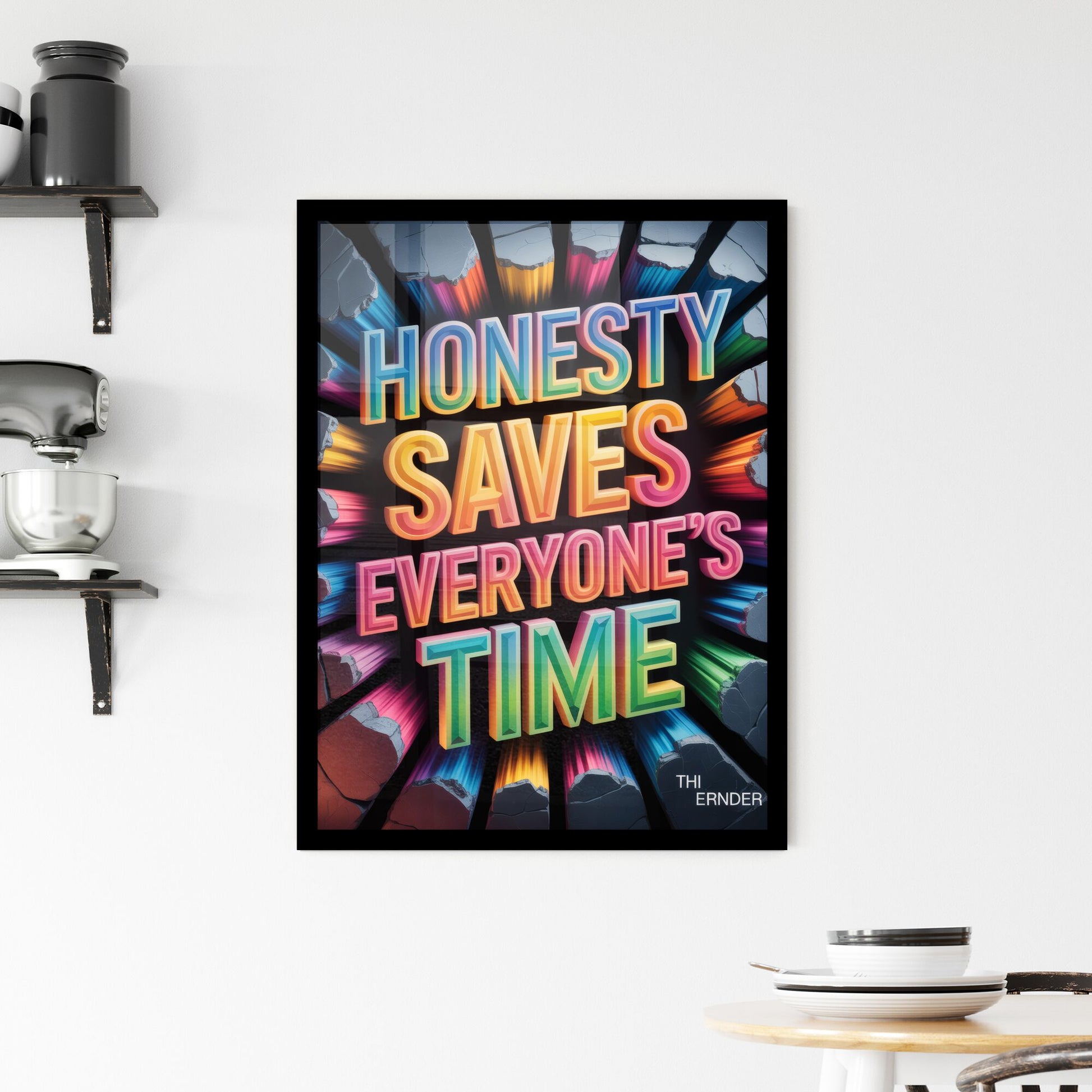 Vibrant Motivational Poster: Honesty Saves Everyone’s Time in Dynamic Colorful Design Framed Print