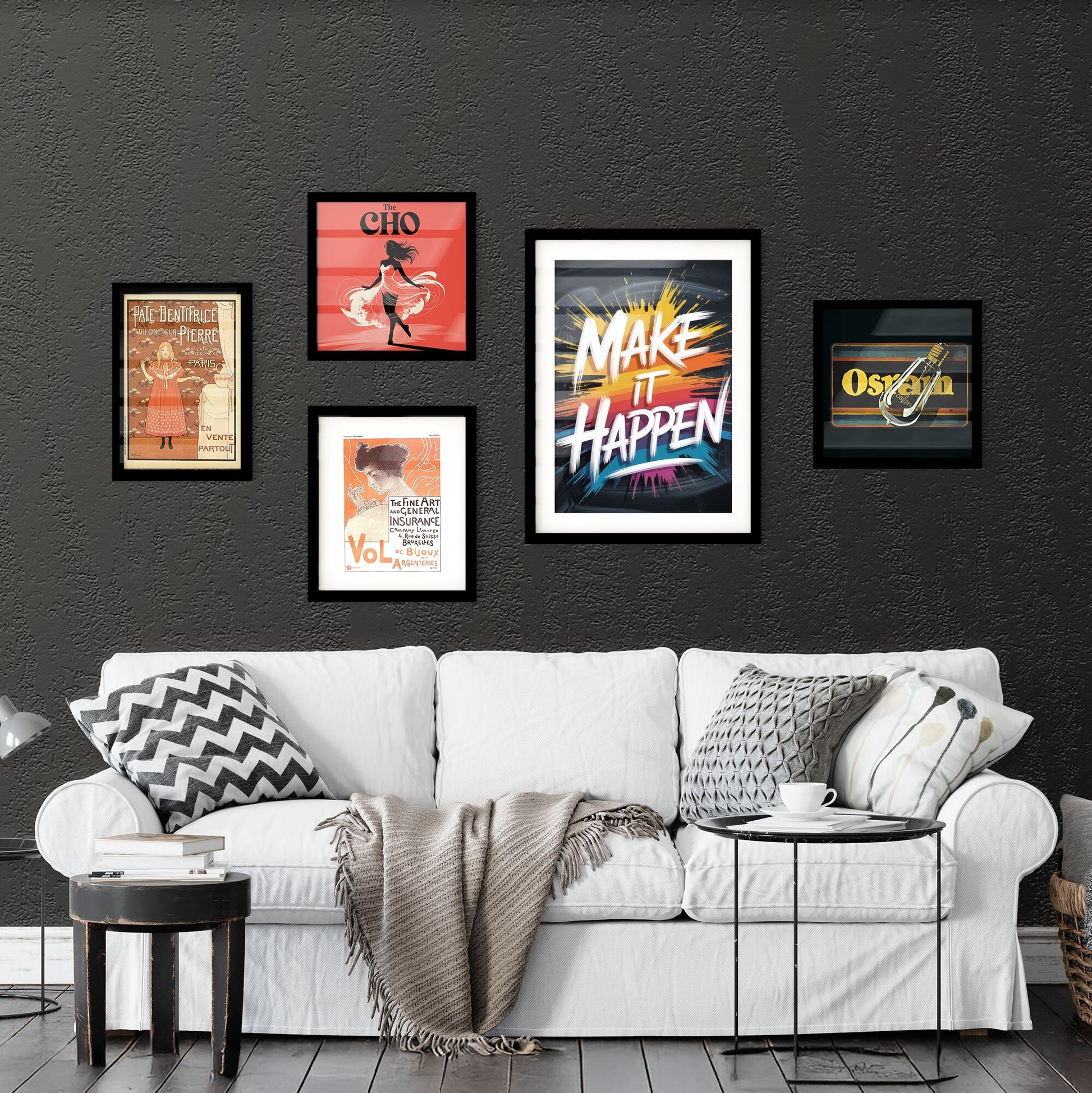Vibrant Motivational Quote: 'Make It Happen' with Colorful Brush Strokes on a Black Background. Collection