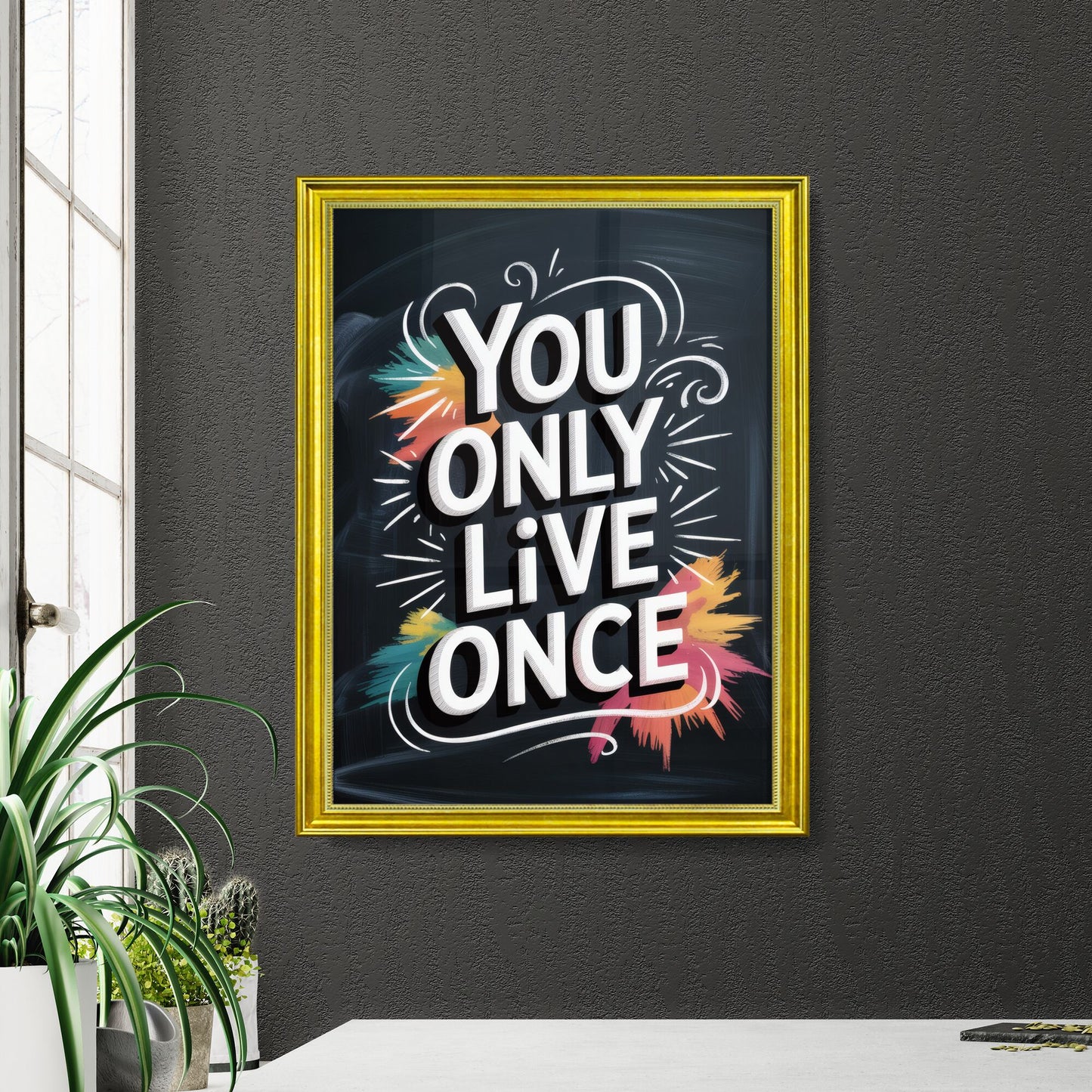 Vibrant Typography Art Encouraging Seize the Day: You Only Live Once!