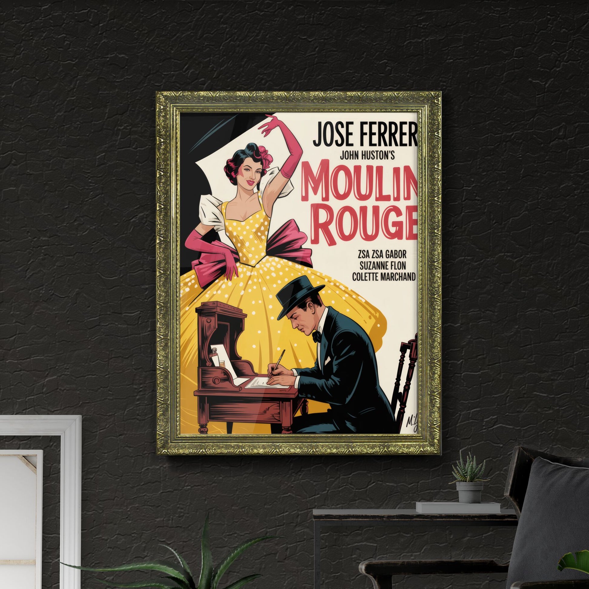 Vibrant Vintage Poster of Moulin Rouge: A Captivating Dance and Artistry Scene from Classic Film